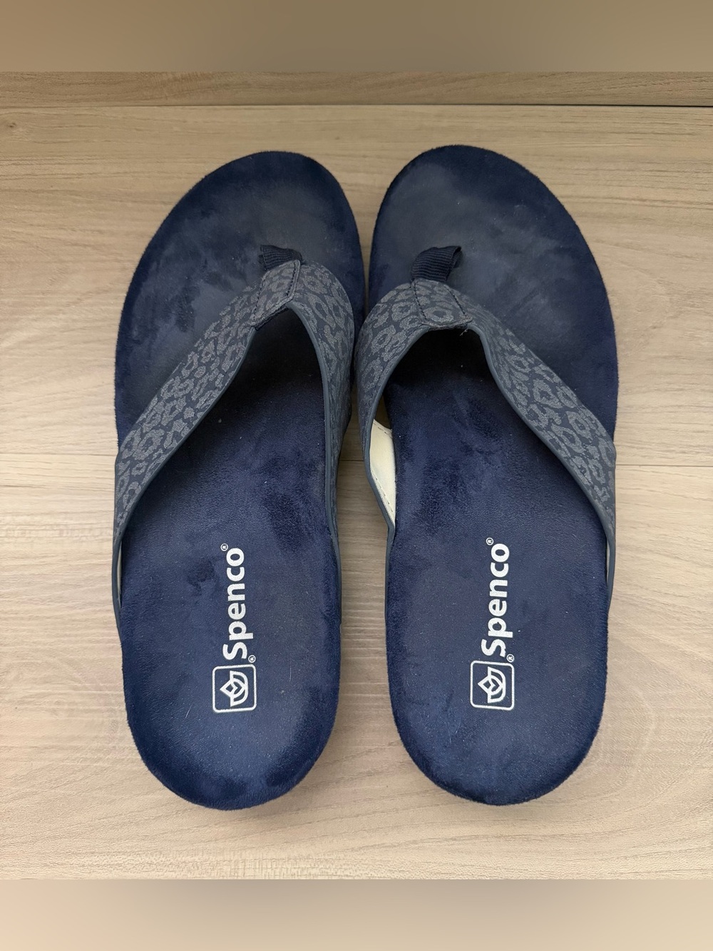 Spenco Newport Cheetah Navy Blue Orthotic Thong Flip Flops Sandals Women's 8.5B - Picture 5 of 7